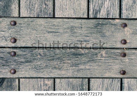 Top View Empty Old Weathered Rough Wooden Background with Rivets - Cool Blue Colored - Wood Backdrop