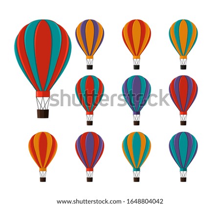 Set with flying balloons on a white background. Cartoon style. Vector illustration
