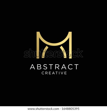 Monogram Letter M Logo Luxury With Thin gold Monogram Outline Contour. Modern Trendy Letter M Design Vector Illustration . Universal geometric symbol