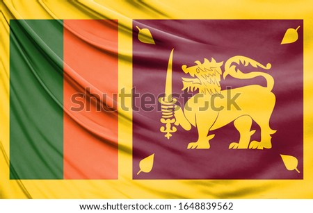 Realistic flag of Sri Lanka on the wavy surface of fabric