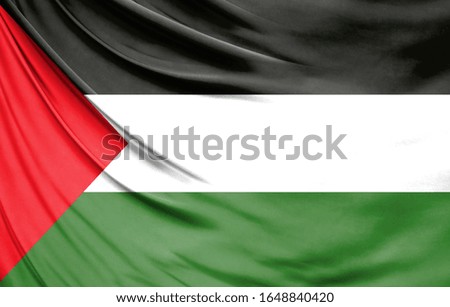 Realistic flag of Palestine on the wavy surface of fabric