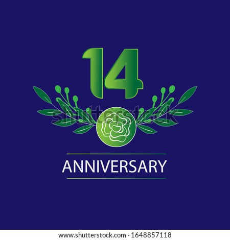 14 Years anniversary. Vector design greeting card with decorative floral for celebration