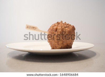 meatball with wooden skewer. Food allergy concept