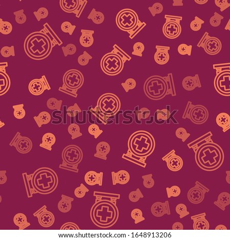Brown line Hospital signboard icon isolated seamless pattern on red background.  Vector Illustration