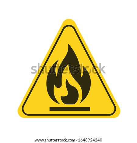 Attention fire hazard yellow element. Flammable materials warning sign. Pictogram for web page, mobile app, promo. UI UX GUI design element.