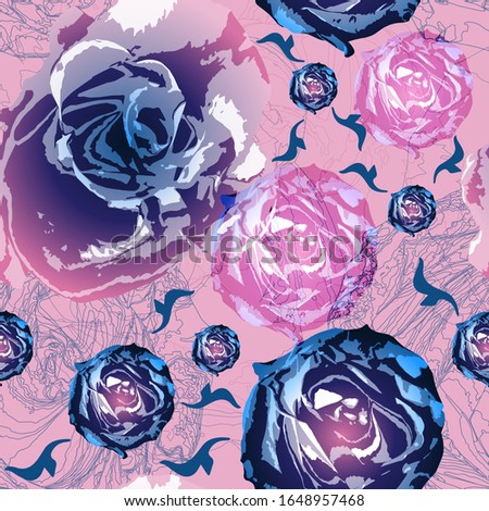Roses. Color vector seamless pattern of Baroque details.