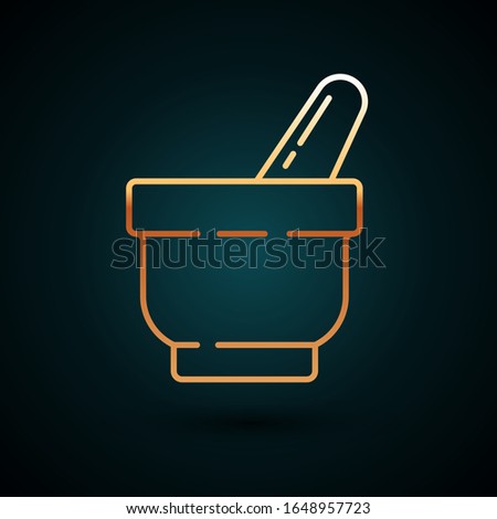 Gold line Mortar and pestle icon isolated on dark blue background.  Vector Illustration