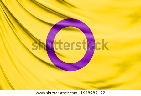 Realistic flag of intersex pride on the wavy surface of fabric