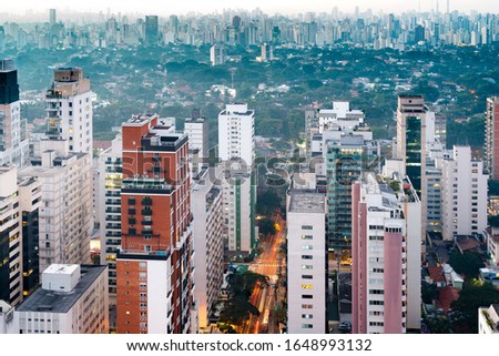 Skyline of Sao Paulo in the haze of the dawn, Brazil, South America