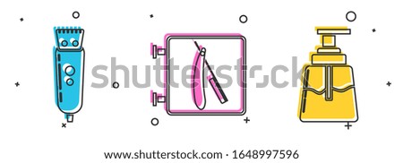 Set Electrical hair clipper or shaver, Barbershop with razor and Aftershave icon. Vector