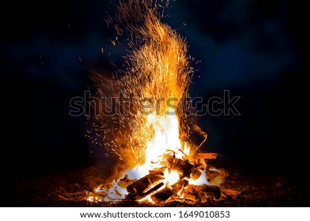 Campfire and dark mood photo of night.Free space for your decoration and summer time. 