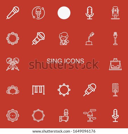 Editable 22 sing icons for web and mobile. Set of sing included icons line Microphone, Swing, Tambourine, Singer, Karaoke on red background
