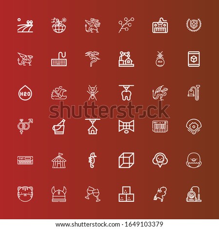 Editable 36 logotype icons for web and mobile. Set of logotype included icons line Vacuum, Holland, Sugar cube, Cheers, Viking, Tiger, Eagle, Co, d, Seahorse, Circus tent on red