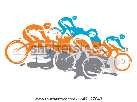 Cyclists at full speed going downhill.
Illustration of Four cyclists. Imitation of hand drawing. Isolated on white background. Vector available.