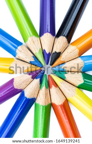 Color pencils isolated on white background, back to shool