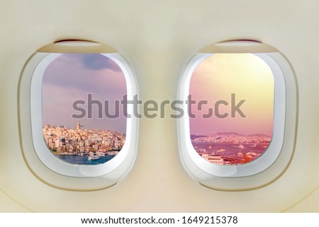Istanbul city as seen through window of an aircraft - Istanbul, Turkey
