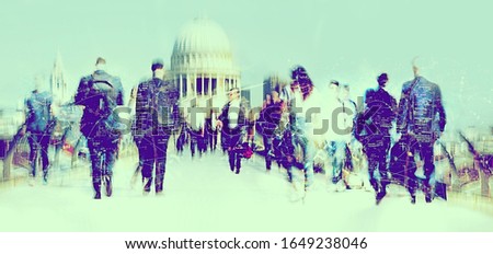 Walking people blur, people walking in London. Monochrome image, tint effect 