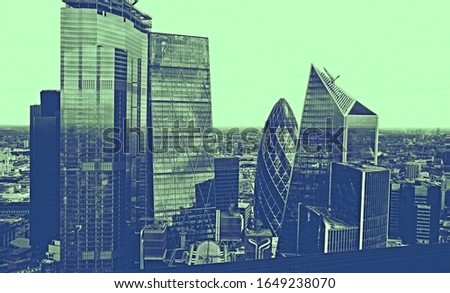City of London monochrome image, tint effect. 