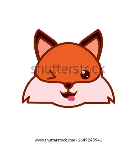 Cute kawaii fox cartoon line and fill style icon design, Animal zoo life nature character childhood and adorable theme Vector illustration