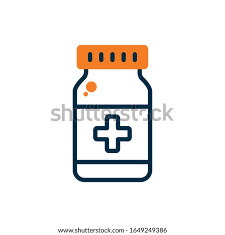 Medicine bottle half line half color style icon design of Medical care health emergency aid exam clinic and patient theme Vector illustration