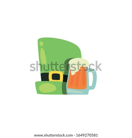 Hat and beer fill style icon design, Saint patricks day ireland celebration fortune irish natural and lucky theme Vector illustration