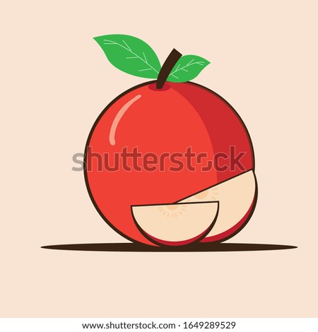 Flat Illustration. Red Apple fruit isolated on plain background. Suitable for wallpaper, banner, Children book illustration, card invitation, flyer, web design. Healty Food.
