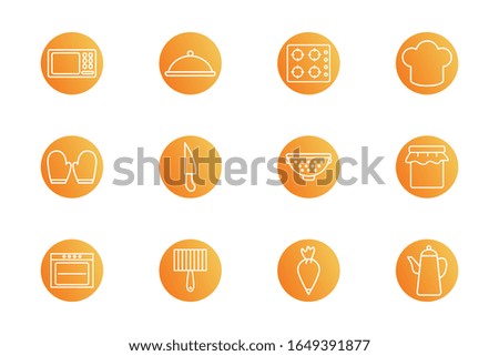 block style icon set design, Cook kitchen Eat food restaurant home menu dinner lunch cooking and meal theme Vector illustration