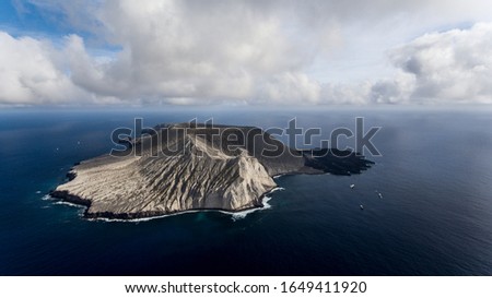 Aerial view of san benedicto island and its volcano, archipelago of revillagigedo, mexican pacific.