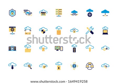 bundle of cloud computing lineal colors style icons vector illustration design