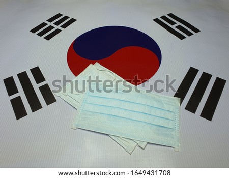 Mask Prevention of Respiratory Diseases Caused by New Viruses, Covid-19 Protective Mask on South Korea Flag
