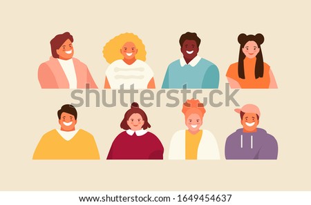 Collection of various children avatars. Boys and girls of different appearance and nationality vector illustration