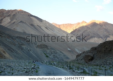 Leh Ladakh, beautiful Landscape view on road around with mountain and sky background, Leh, Ladakh,india.
