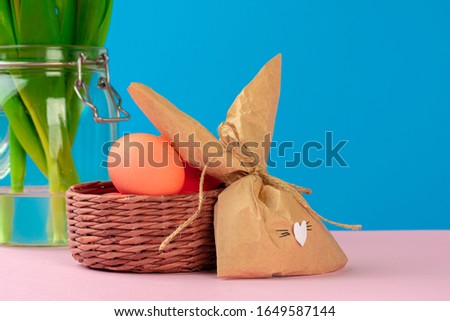 Easter concept with  bunny paper decoration with copy space. Creative photo