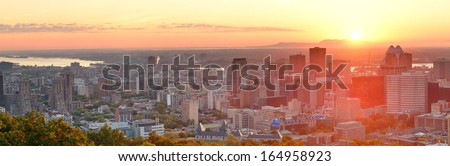 Montreal sunrise panorama viewed from Mont Royal with city skyline in the morning