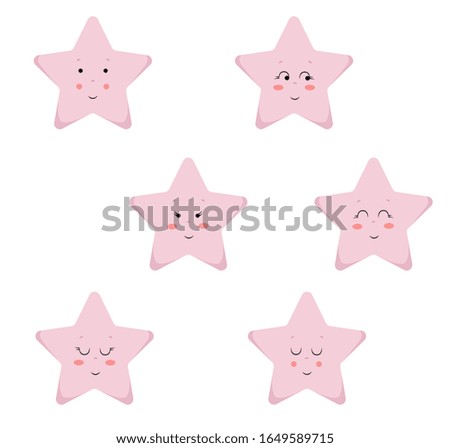 Stars Cute Seamless Pattern, Cartoon Vector Illustration, Isolated Background