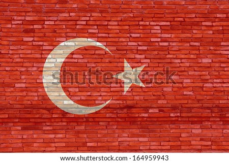 Turkey flag on texture brick wall. 