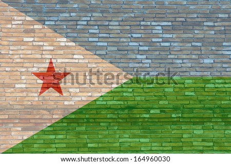 Djibouti flag on texture brick wall. 