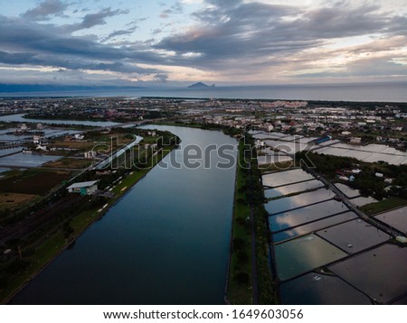 Aerial photo of Dongshan River at sunset