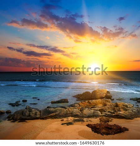 Beach and beautiful sunrise. The concept is travel.
