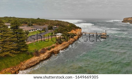 Aerial view of Port Campbell coastline, Australia.