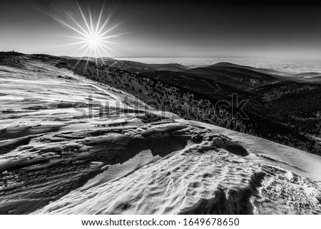 Beautiful landscape in the morning light. Landscape with mountain view. Wide-Angle landscape photography. National Park in Middle Europe. Czech Republic. Krkonose National Park.
