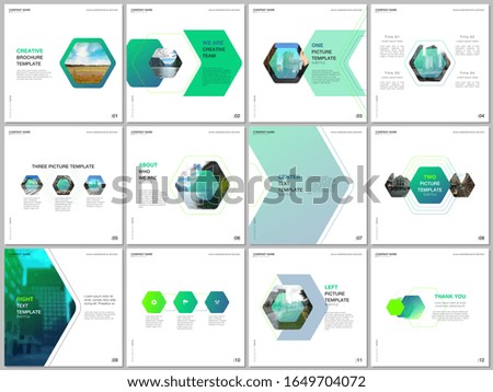Minimal brochure templates with colorful hexagonal design background, hexagon style pattern. Covers design templates for square flyer, leaflet, brochure, report, presentation, advertising, magazine.