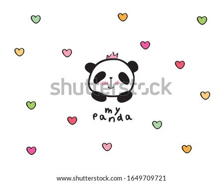 Little cute panda with hearts. Vector.
