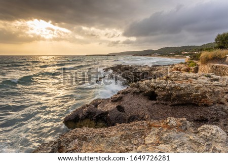 Southern coastline of Menorka island near  Sant Tomas village, Balearic Islands, Spain, 2019