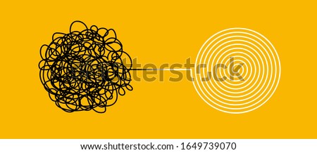 Tangle and untangle, psychotherapy and psychology concept. Tangled vector line illustration. Doodle. Abstract change graphic. Problems solution creative design concept. Royalty-Free Stock Photo #1649739070
