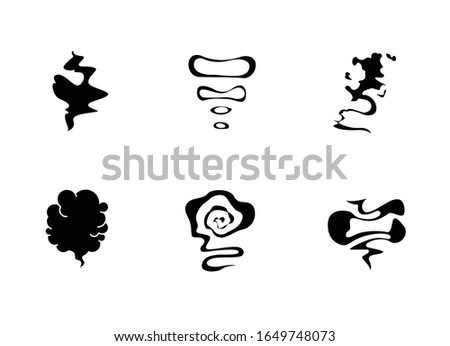 Odor black glyph icons set on white space. Smell from hookah. Aroma from cannabis. Cigarette stream. Bad scent. Hot mist. Incense, stench. Silhouette symbols. Vector isolated illustration