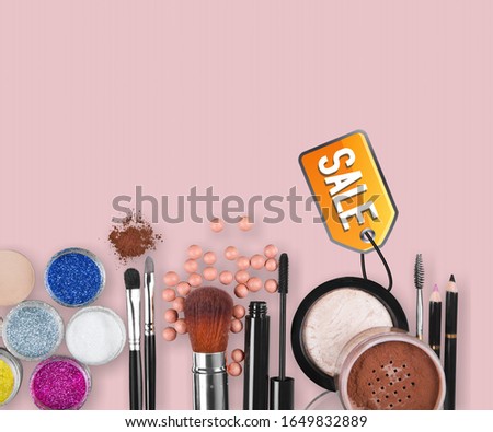 Makeup cosmetic women products accessories with sale sign