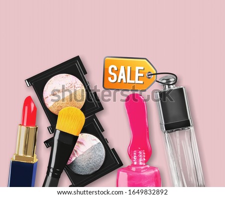 Makeup cosmetic women products accessories with sale sign