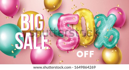 Big sale background with colorful floating balloons. Vector illustration.