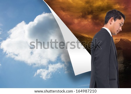 Composite image of sky background over stormy background